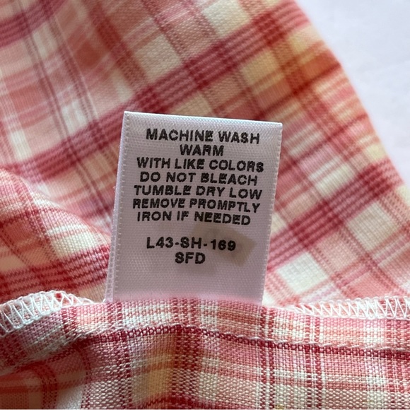 Cabela's Women's Button Up Short Sleeve Blouse Coral & Cream Plaid Size 2XL - Picture 9 of 10